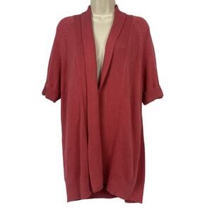 Talbots Sweater Womens Large Rose Pink Open Front Short Sleeve Chunky Cardigan